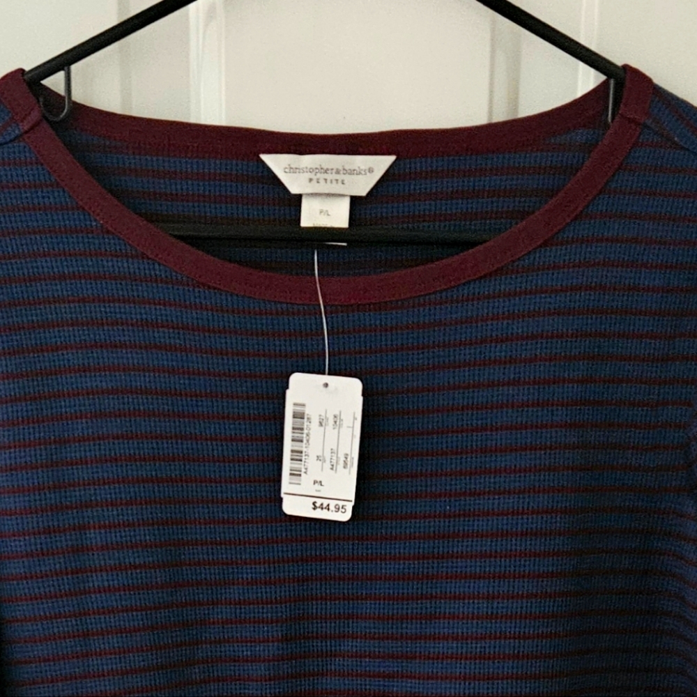 NWT Christopher & Banks Blue & Wine Long Sleve Top